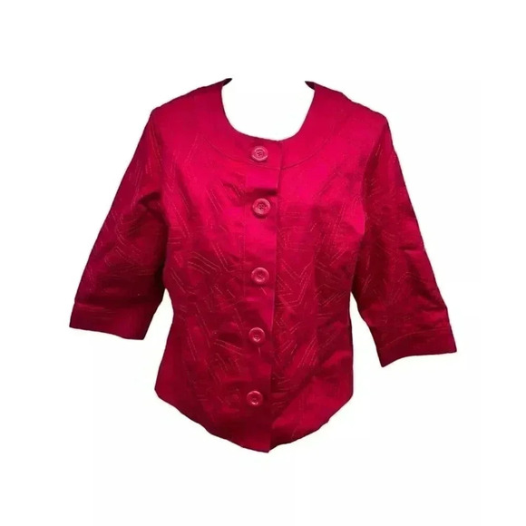 Coldwater Creek pink 3/4 Sleeve Women’s Size 14 Embroidered Jacket Button Up - Picture 1 of 8